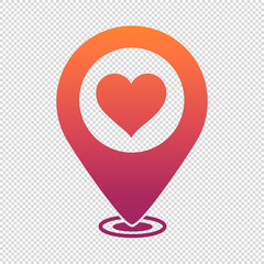 Map Pointer With Heart - Vector Illustration - Isolated On Transparent Background