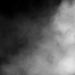 White fog and mist effect on black stage studio showcase room background.