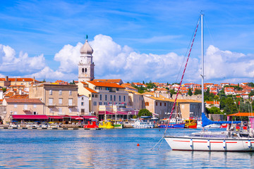Wonderful romantic summer in old town at Adriatic sea. Summer panoramic coastline landscape. Boats...