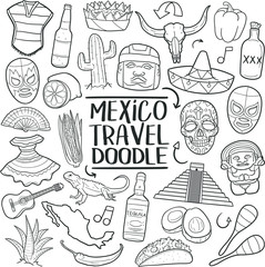 Mexico Travel Tourism Doodle Icon Hand Draw Line Art	