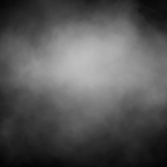 White fog and mist effect on black stage studio showcase room background.