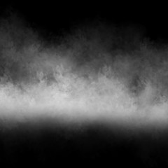 White fog and mist effect on black stage studio showcase room background.