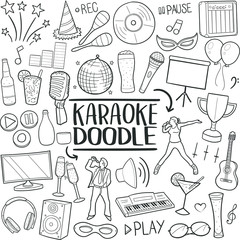 Karaoke friends Party Traditional Doodle Icons Sketch Hand Made Design Vector