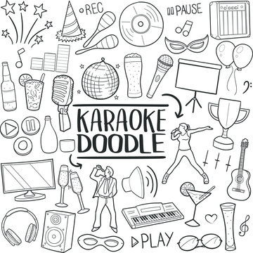 Karaoke friends Party Traditional Doodle Icons Sketch Hand Made Design Vector