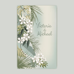 Vector wedding invitation card in olive green colors.
