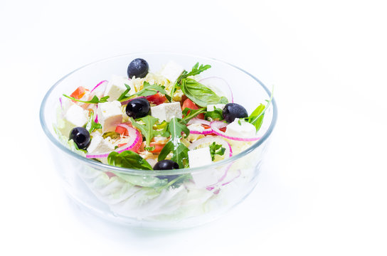 Salad with olives and tofu. Vegetarian Salad.