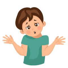 The boy thinks doubts. Emotion illustration.