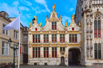 Scenic cityscape with the picturesque medieval Burg Square in Bruges, Belgium