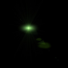 Isolated realistic lens flare visual effect on black night background. Space star. 