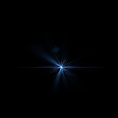 Isolated realistic lens flare visual effect on black night background. Space star. 
