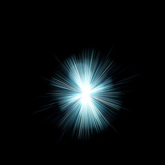 Isolated realistic lens flare visual effect on black night background. Space star. 