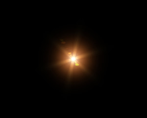 Isolated realistic lens flare visual effect on black night background. Space star. 