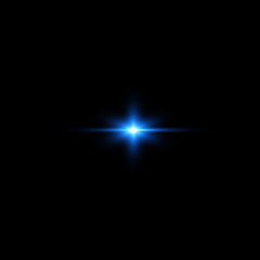 Isolated realistic lens flare visual effect on black night background. Space star. 