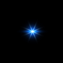 Isolated realistic lens flare visual effect on black night background. Space star. 