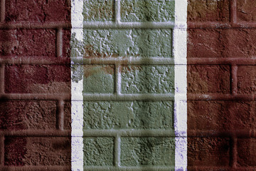 Bricks surface of wall, painted vertical lines in brown and grey colors. Graphic grunge texture of wall. Abstract background