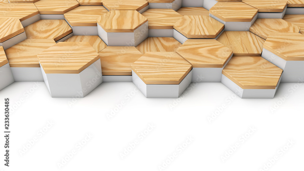 Aufkleber geometric wooden hexagon pattern background. 3d rendering