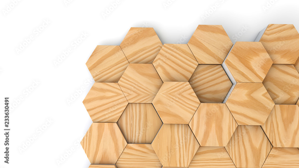 Poster geometric wooden hexagon pattern background. 3d rendering