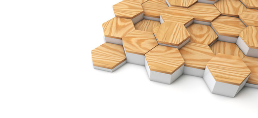 Geometric wooden hexagon pattern background. 3D rendering