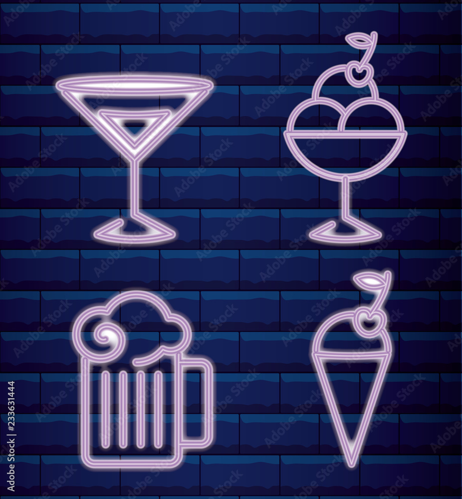 Poster set drinks shop neon label