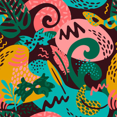 Brazil carnival. Vector seamless pattern with trendy abstract elements