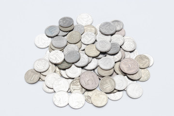 Russian iron coins closeup isolator. a bunch of Russian coins. Russia crisis. small currency. little things