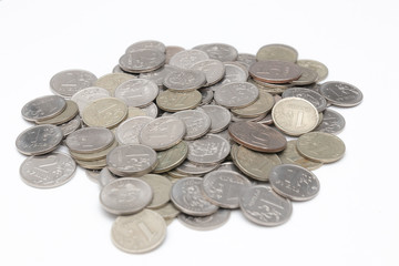 Russian iron coins close-up. a bunch of Russian coins. Russia crisisRussian iron coins closeup...