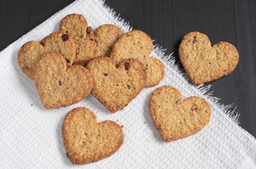 High angle view of heart shaped oatmeal cookies