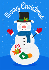 Funny cute cartoon pig. Greeting cards Merry Christmas and New Year 2019. Year of the pig. Illustration Concept