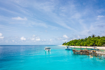 Stunning tropical beach with white sand in the Maldives. a great place to dive into meditation and Nirvana