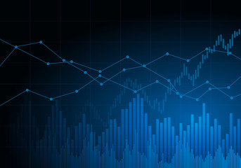 Illustration of blue business chart of growth and fall in stock, money or commodity prices with lines and background change