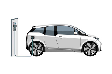 Electric car with charging station. Vector illustration EPS 10