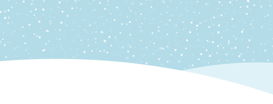 Blue banner with winter landscape and snow for seasonal, Christmas and New Year design.