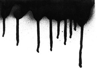 Realistic grunge graffiti spray paint effect on the white wall background. Isolated black ink texture.