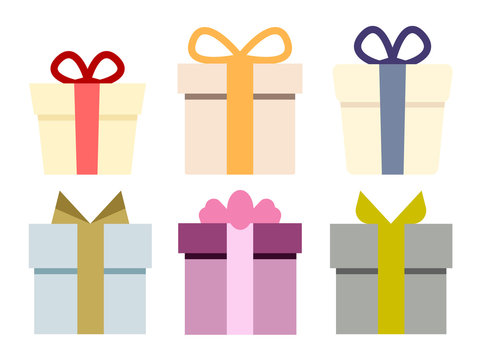 Vector set of different gift boxes. Flat design.