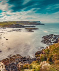 Beautiful sea landscape on Causeway Road, Co Antrim, Northern Ireland.Photo taken on a small road to Dunseverick Harbour. From here you can see Dunseverick Falls.