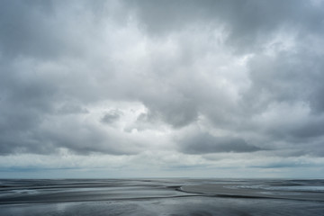 bretagne, mont saint michele, strand ebbe, himmel