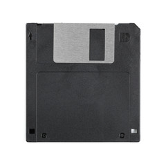 Old computer diskette over white background. Black Diskette.