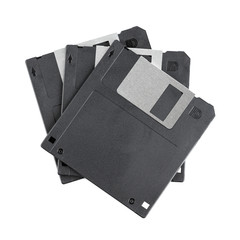 Old computer diskette over white background. Black Diskette.