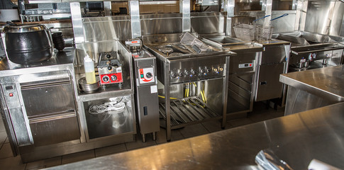 Professional kitchen, view counter in steel
