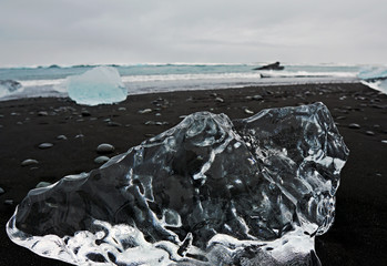 Ice on black diamond beach Iceland