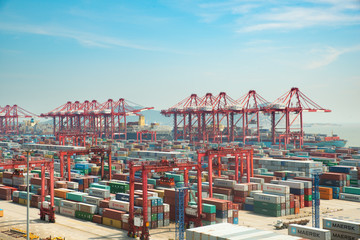Shanghai port container freight terminal. Shanghai became the world's largest container port and...