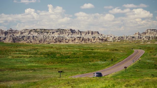 Car driving Dakota Badlands desert Buttes USA