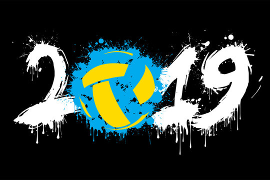 Number 2019 and a volleyball ball from blots