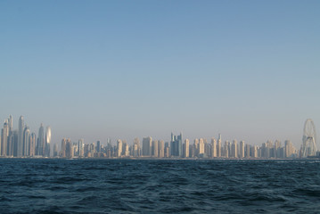 Panoramic of Dubai skyline from the sea