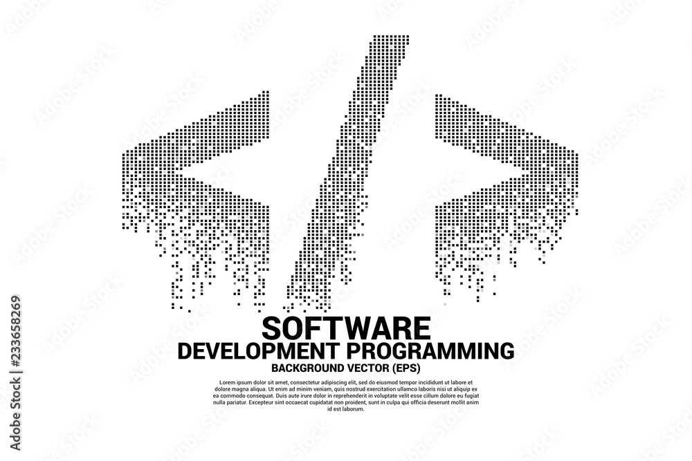 Fototapete Vector Polygon software development programming tag icon with square dot pixel. Concept for Programming language technology and coding.