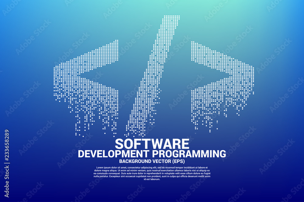 Fototapete Vector software development programming tag icon with square dot pixel. Concept for Programming language technology and coding.