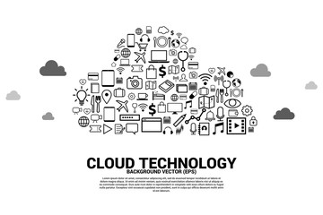Obraz premium Cloud computing network technology shaped with utility functional icon.Concept of cloud server, Storage and data