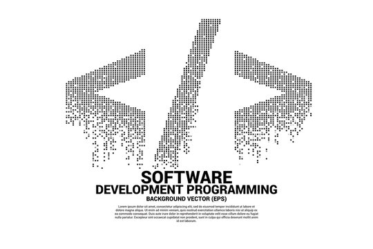 Vector Polygon software development programming tag icon with square dot pixel. Concept for Programming language technology and coding.