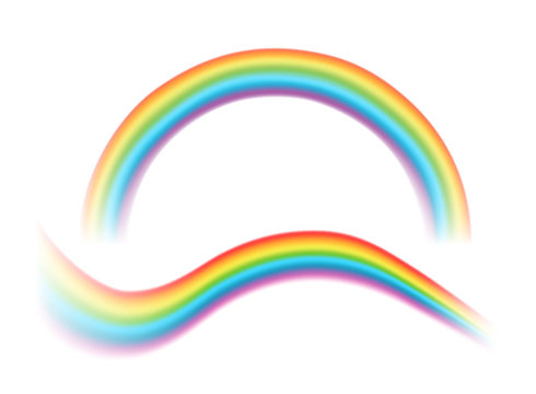 Vector illustration of transparent rainbows of different shapes isolated on white background.
