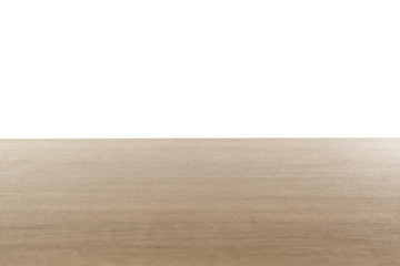 Stylish wooden table top against white background